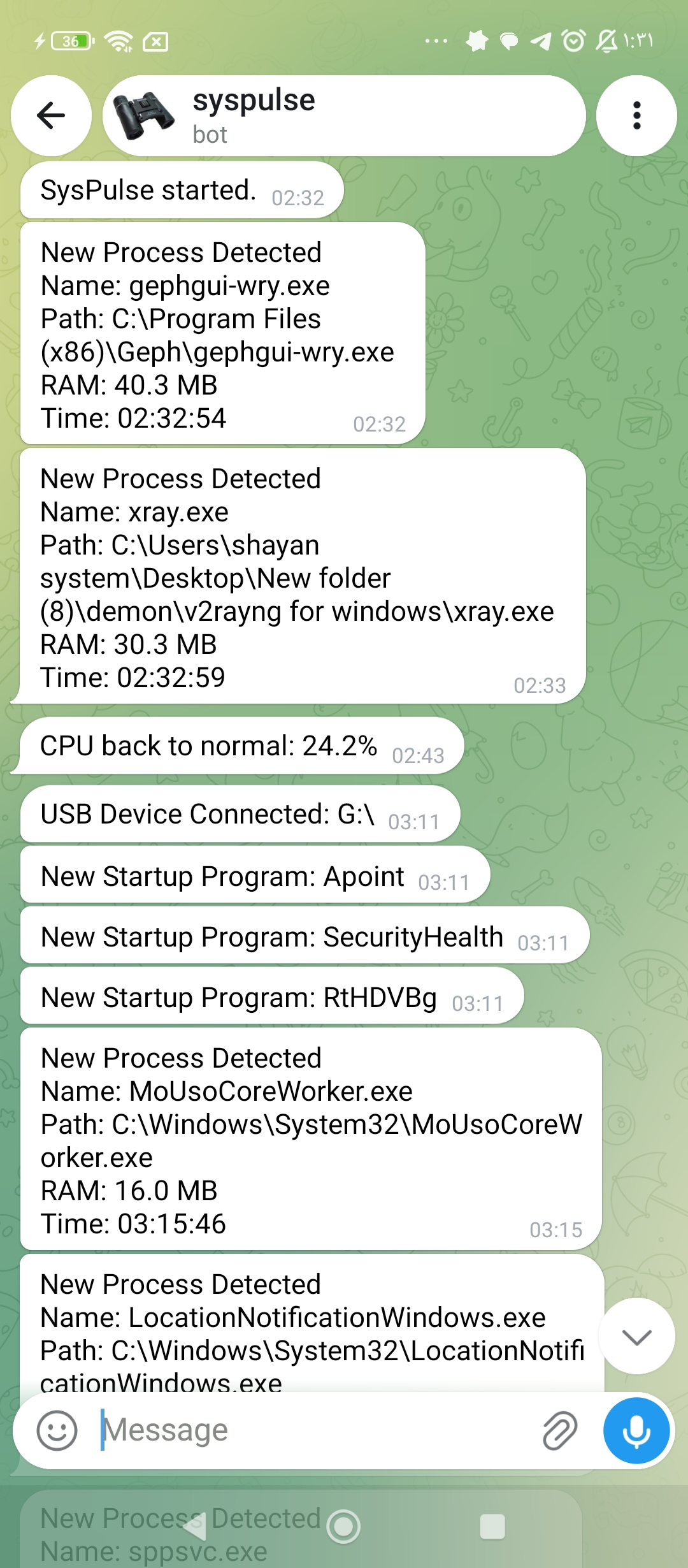 SysPulse Telegram Alert - Process Detection with Full Path